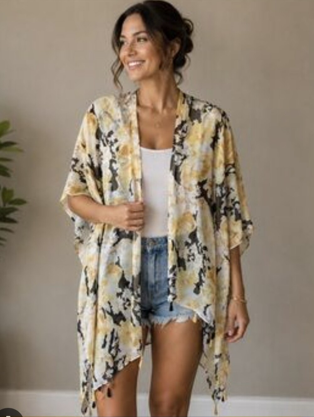 Lightweight Yellow Floral Kimono Cover-Up